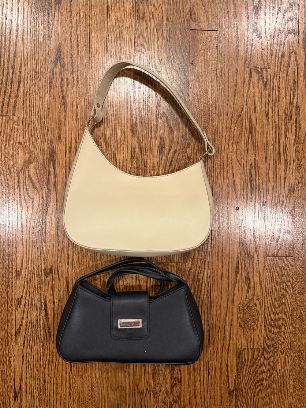 Cream Shoulder Bag and Black Top-Handle Bag Duo